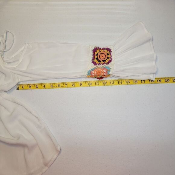 The Line Of Style White Bohemian Flowy Cold Shoulder Top with Colorful Chrochet - Picture 8 of 8